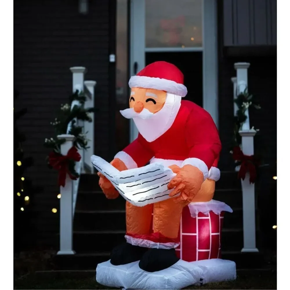 SANTA'S LOG ON THE FIRE CHRISTMAS INFLATABLE DECORATION HOLIDAY FUNNY NOVELTY